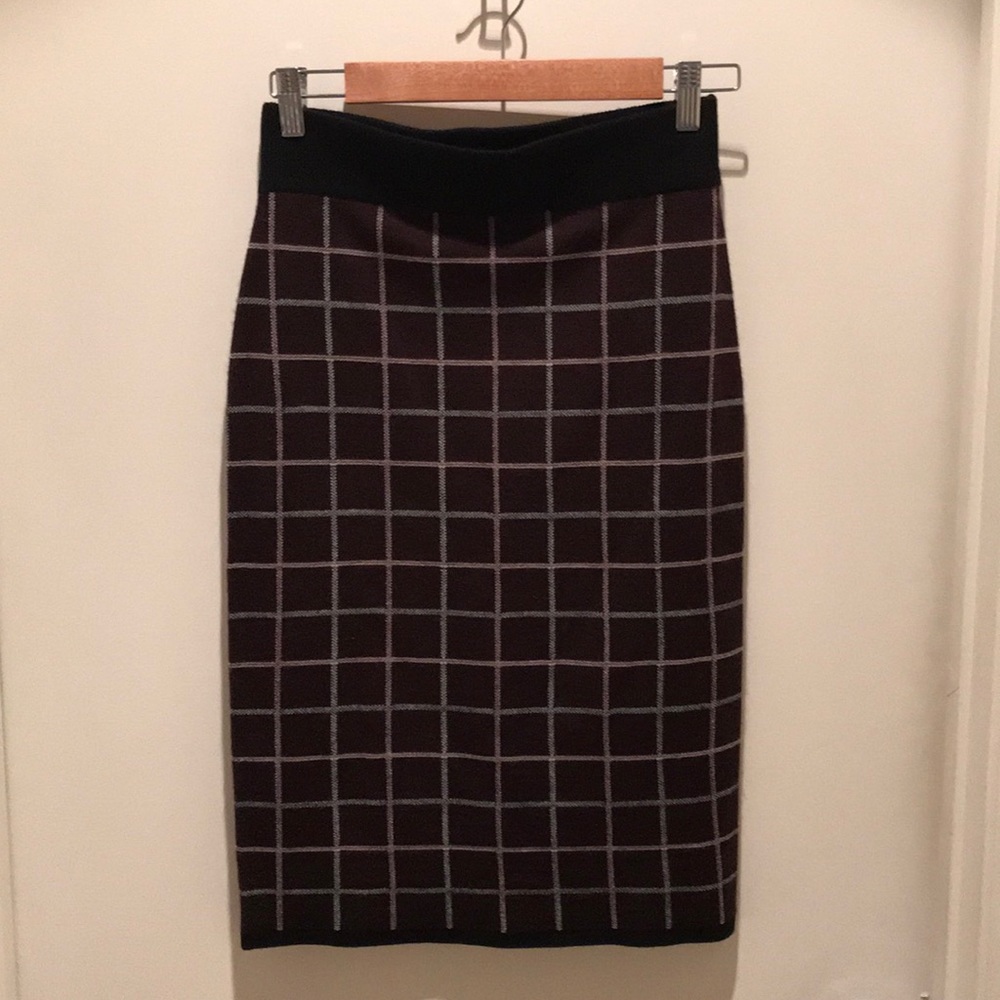 Halogen merino wool knit windowpane skirt